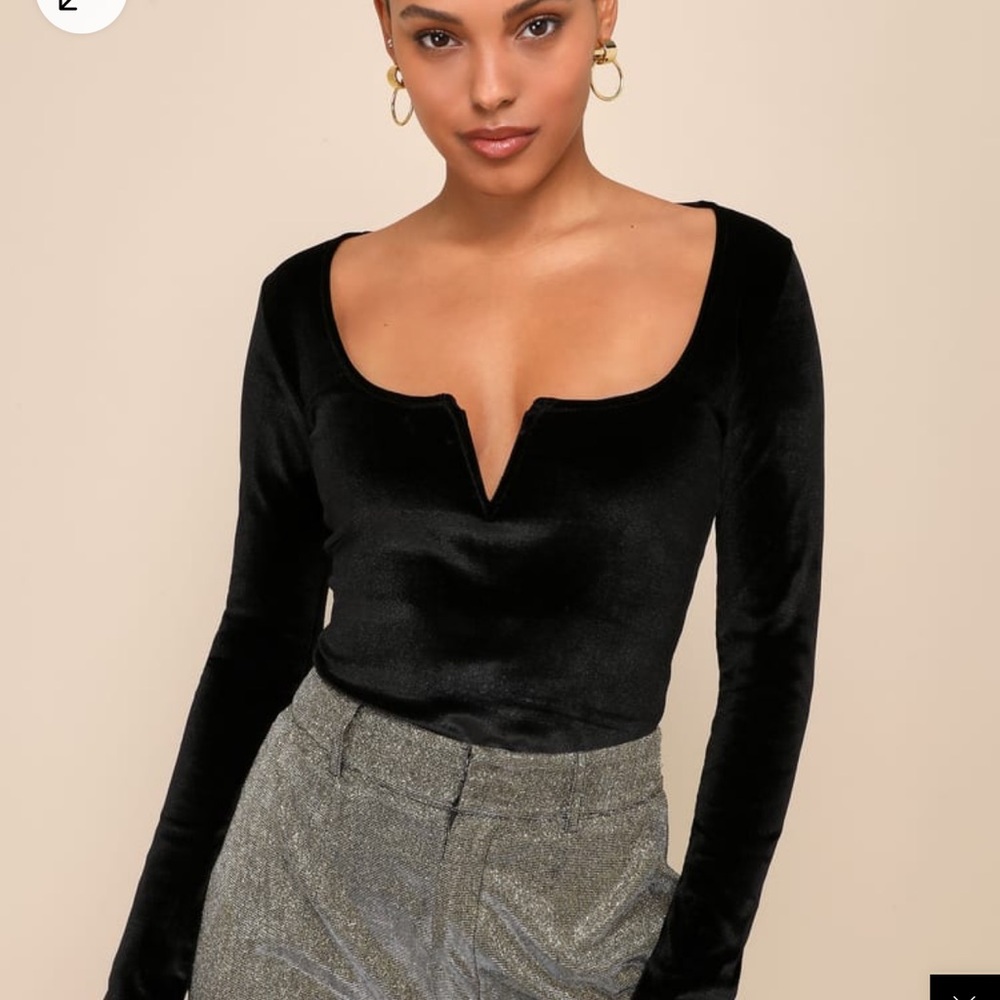 Lulus Positively Plush Black Velvet Notch Neck Bodysuit - Size XS